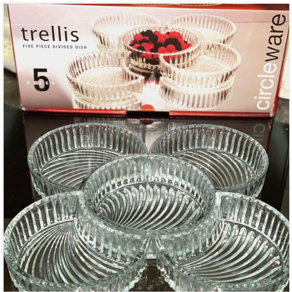 Circleware Glass Serving Tray Divided Relish Dish Chip Dip Party Snack Platter